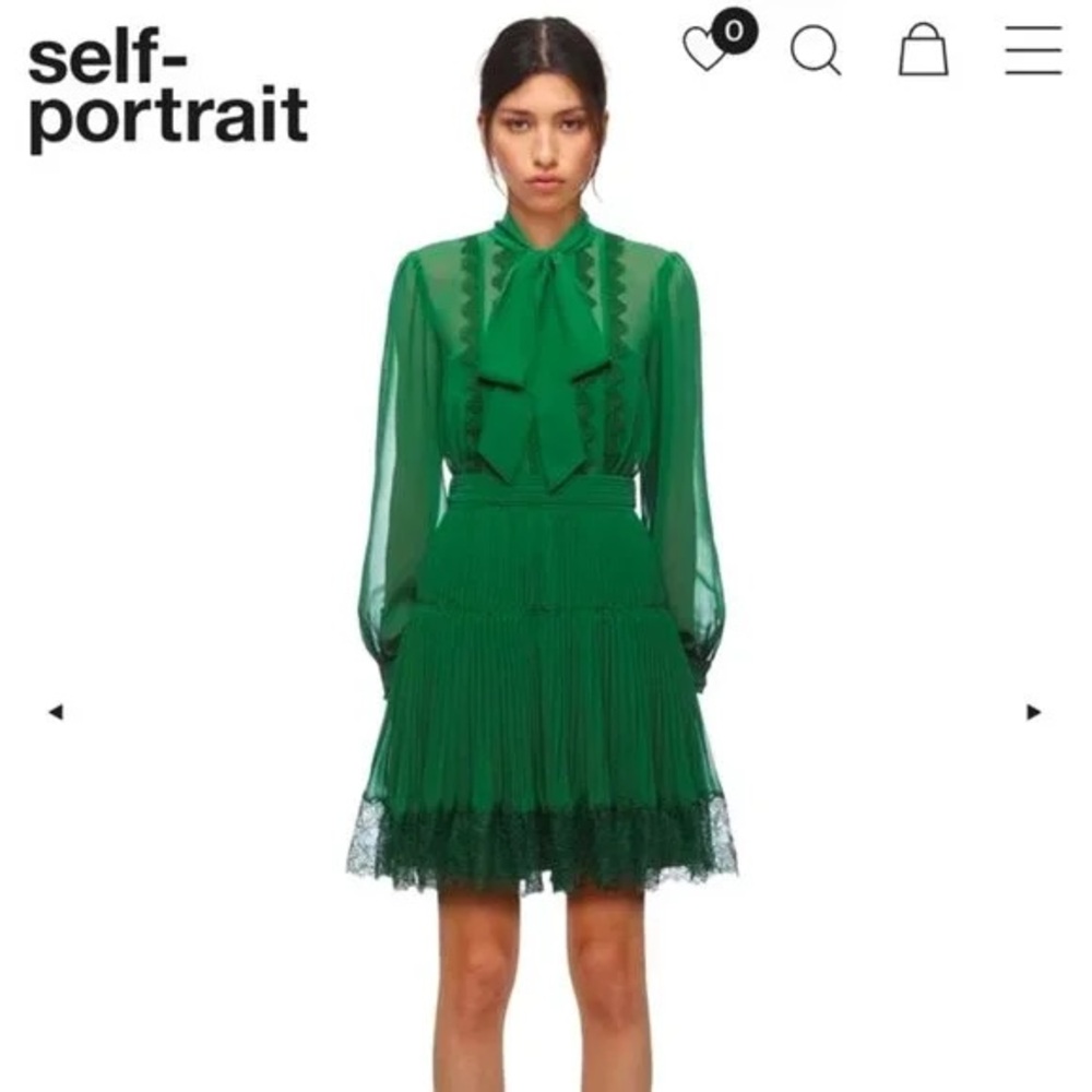 Self-Portrait Green Ruffled Tie Front Sundress